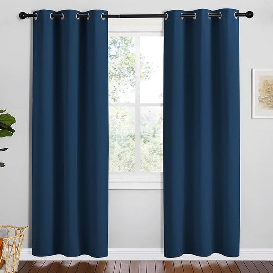 NICETOWN Moroccan Blue Blackout Curtains for Kitchen 42" w x 78" L 2 Panels | Window Treatment Thermal Insulated Solid Grommet Room Darkening Drapes for Bedroom Living Room, Light Blocking Home Decor