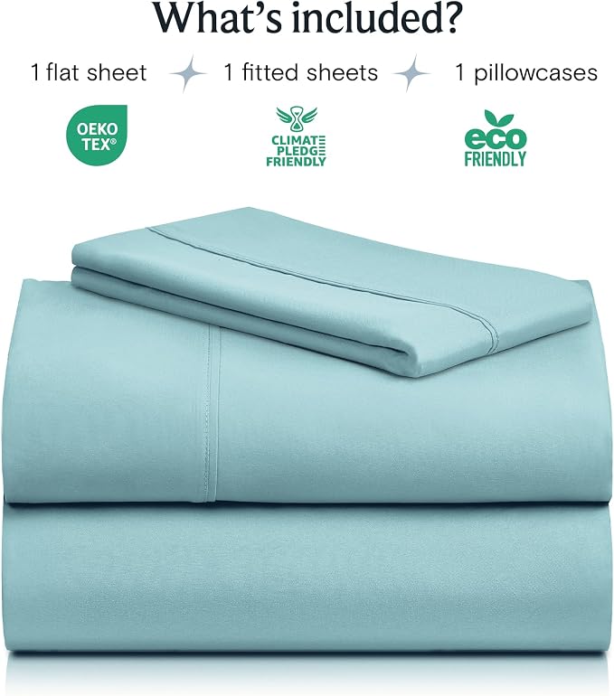 Twin XL Sheets Set, Deep Pocket Twin XL Size Bed Sheets, 4PC Soft Sheet Set | Luxclub Cooling Fitted Sheet & Pillowcase Sets, Breathable Hotel Luxury Bedding Wrinkle Free, Aqua