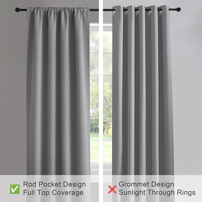 PONY DANCE Bedroom Window Curtains -Blackout Curtains and Drapes Rod Pocket Top Home Decoration for Kitchen Bay Windows Soft Touch Fabric, 42 x 54 inches, Silver Grey, 2 Pieces