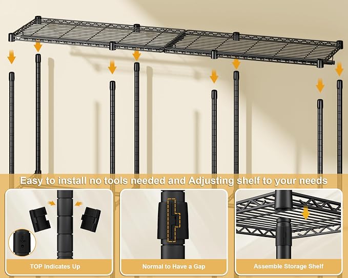 ULIFHOME E14C Pro Heavy Duty Closet Organizer System (Brand Custom) | Freestanding Adjustable Garment Racks for Hanging Clothes，69"W × 16"D × 77"H Max 960lbs，Black Rack with Classic Pattern Cover