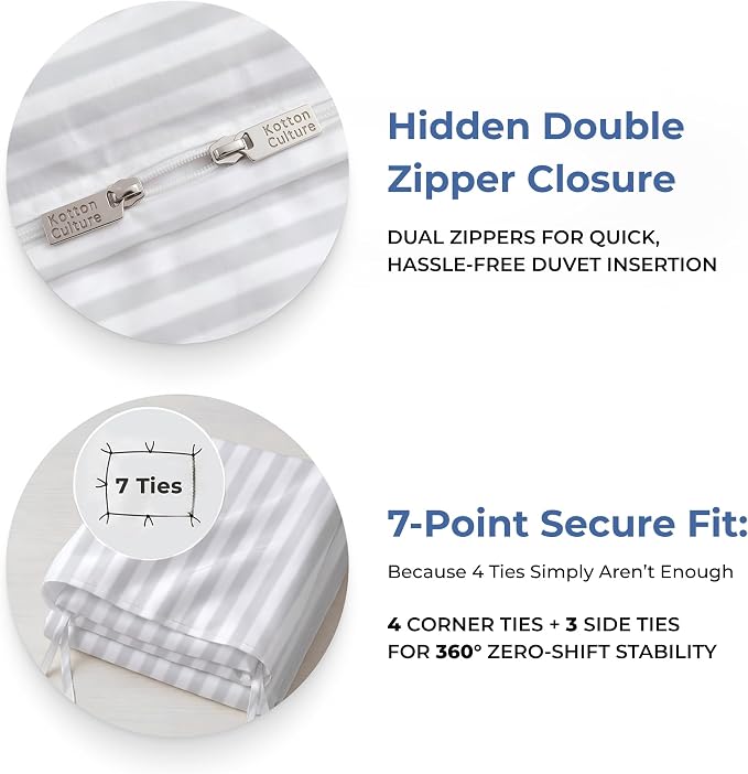 1 Pc Twin Size Duvet Cover Only -100% Egyptian Cotton 600 TC Ultra Soft Premium Durable Comforter Cover Zipper Closure & Corner Ties (Striped White, Twin/Twin XL 68" X 90")