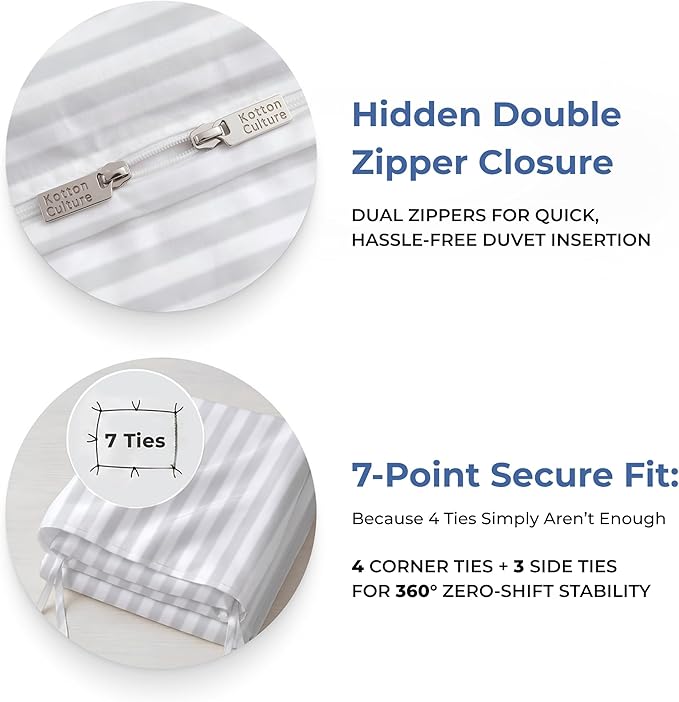 120"x120" 1 Pc Super King Plus/Super Oversize King Duvet Cover Only 100% Egyptian Cotton - 600 TC, Zipper Closure & Corner Ties - Fits Only Extra Large Inserts - Striped White