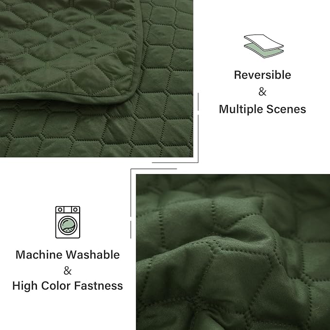 Exclusivo Mezcla Reversible Twin Quilt Bedding Set, Olive Green | Lightweight Bedspreads with 1 Pillow Sham, Soft Microfiber, All Season Bed Coverlets for Dorm Bedroom Guest Room, 68x88 Inch