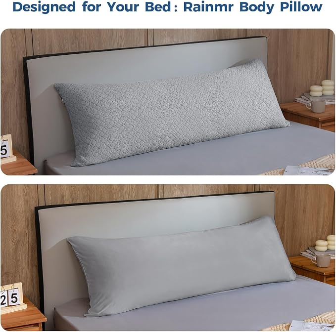 Rainmr Extra Long Body Pillow Memory Foam 160x50cm – Body Pillows for Anime Pillowcase – with Cooling Gray Pillow Cover 20 x 63 inches