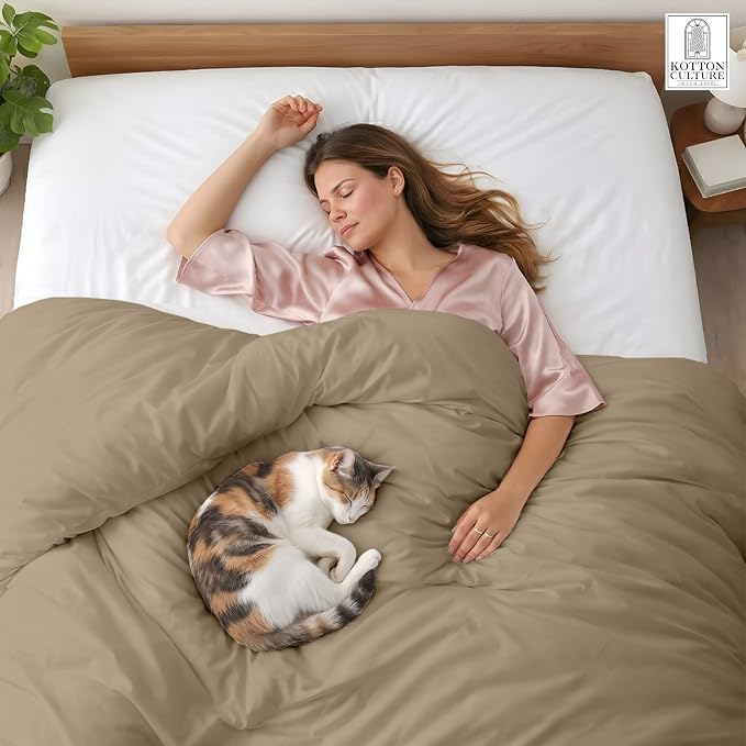 1 Pc 120" x 98" Duvet Cover Oversized King 100% Egyptian Cotton - 600 Thread Count Comforter Cover, Zipper Closure & Corner Ties - Fits Large King Inserts - Taupe