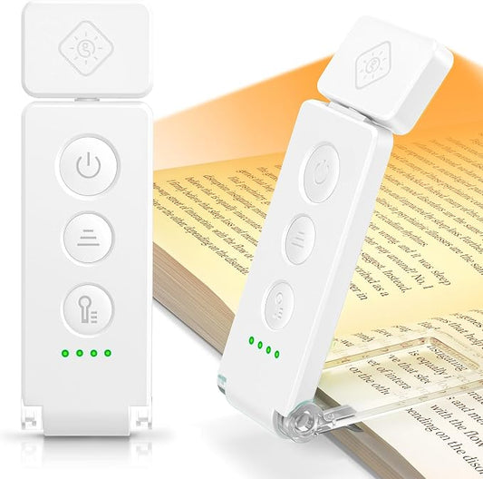 Glocusent Eye-Caring 12 LED Book Light, Compact Rechargeable Reading Light | Wide Full-Page Lighting, 5 Colors & 5 Brightness, Eye-Caring Bed Reading, Up to 100Hrs, Book Lovers, USB-C Rechargeable