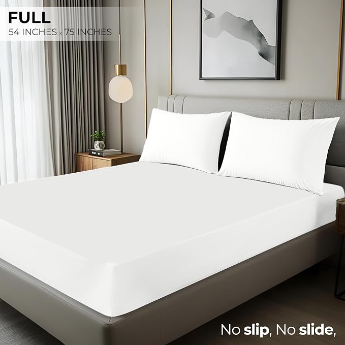 Full Fitted Sheet, Ultra Soft Fits Up to 16 Inch Deep Pocket, White | Hotel Comfort, Cooling & Breathable Cotton like Polyester, Easy Fit, Wrinkle & Fade Resistant, Snug Fit, Easy Care, Oeko-Tex