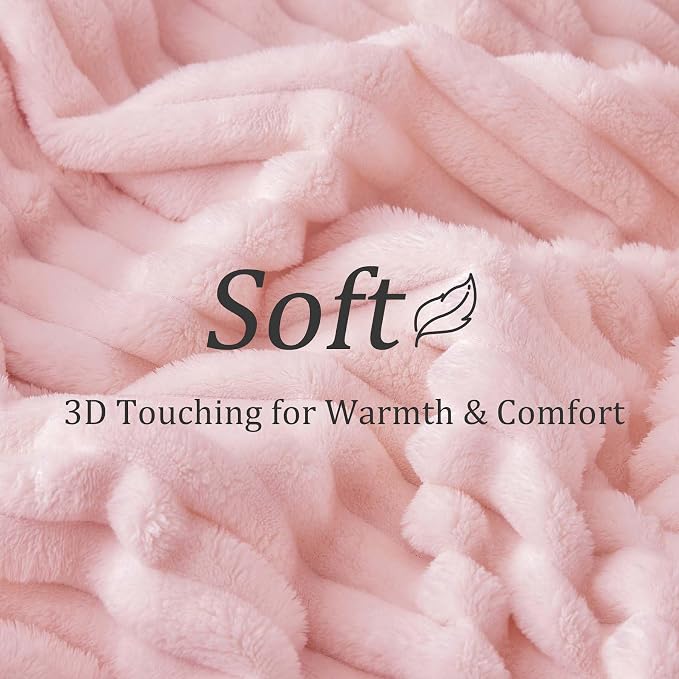 BEDELITE Ribbed Full Size Blanket for Bed, Pink, 84"x90" | Ultra-Soft Plush Fleece, Warm Yet Lightweight, Ribbed Texture, Home Decor, Machine Washable, Giftable, All-Season Use