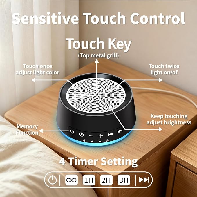 White Noise Machine Night Light Sound Machine with 30 Soothing Sounds 12 Colors Light Sleep Machine for Baby Kids Adults Brown Pink Nosie Machine with 32 Volume Levels for Office Home Travel