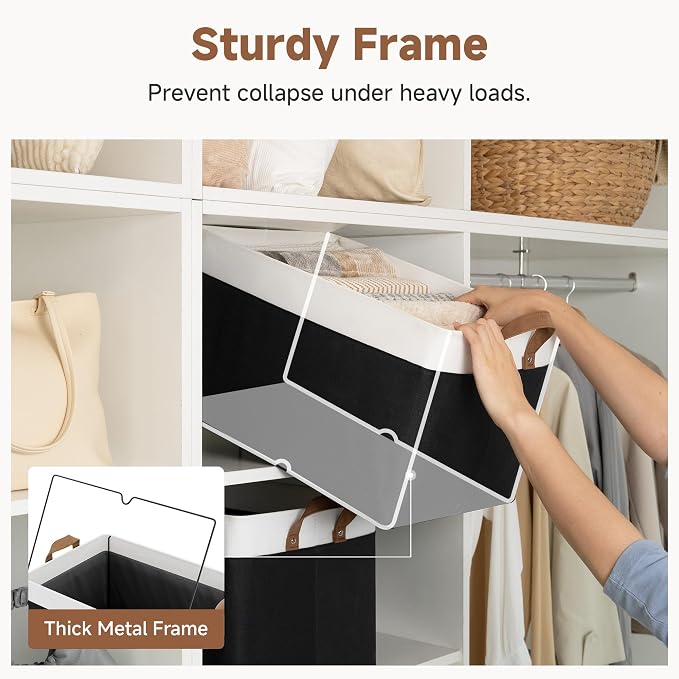 StorageWorks Fabric Storage Bins, Black and White, Jumbo, 2-Pack | With Reinforced PU Handles, 45L, Metal Frame, Collapsible, Storage Basket for Shelves, Closet, Holds Clothes, Towels, Blanket