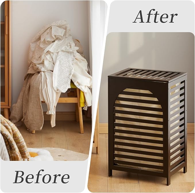 Laundry Hamper with Lid,Bamboo Large Waterproof Clothes Laundry Basket,Removable Washing Bags with Handles,clothes basket (Brown)