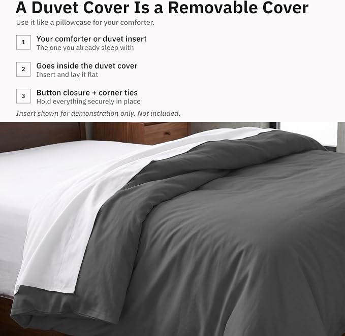 California Design Den Soft 100% Cotton Sateen Duvet Covers King, Grey | Duvet Cover Only, Comforter Not Included, Backed by Good Housekeeping Seal, Button Closure & Corner Ties