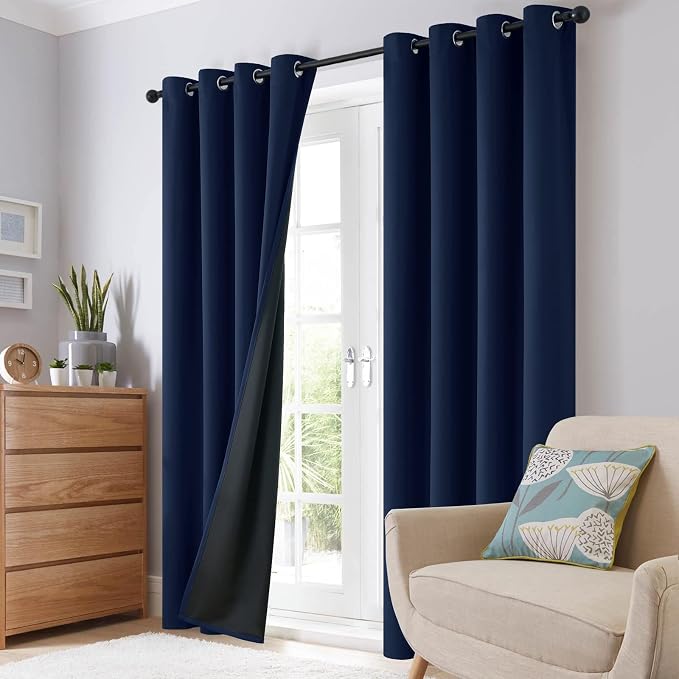 SimpleHome Navy Blue 100% Blackout Curtains Room Darkening Living Room 72 | Curtains for Bedroom,Thermal Insulated Grommet Window Drapes,Curtains for Living Room with Black Back,42 x 72 Inch,2 Panels