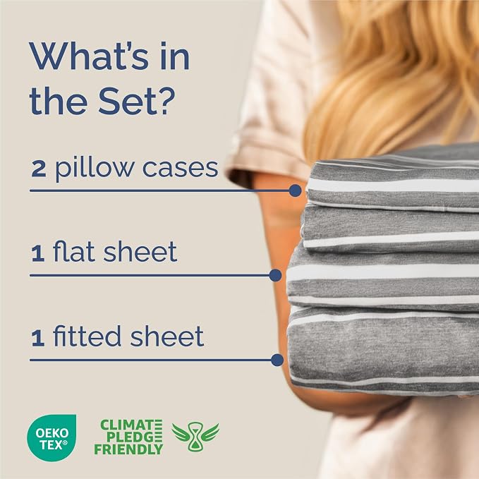 King Size 4 Piece Sheet Set - Breathable & Cooling Sheets - Grey Stripes | Hotel Luxury Bed Sheets for Women & Men, Deep Pockets, Easy-Fit, Extra Soft and Wrinkle Free Sheets, Oeko-Tex Bed Sheet Set