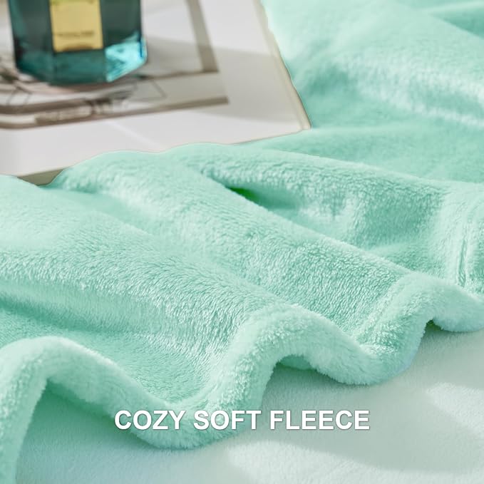 Hansleep Queen Mint Green Fleece Blanket, Soft Flannel Bed Blanket | Fuzzy Cozy Blanket 90x90 Inches, Multi-use for Bed, Sofa, Couch, Travel, Camping, All Season Warm Lightweight Cover