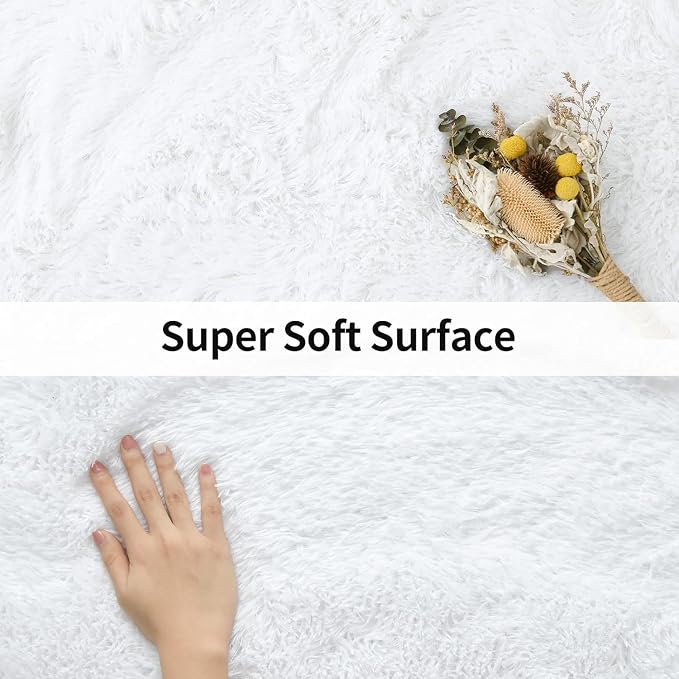 Fluffy Rug Shaggy Area Rug, Snow White 2x4 Small Rugs for Fireplace Holiday Christmas Decor, Mini Fuzzy Plush Kids Bedside Rug, Soft Non-Slip Entryway Throw Rugs Shag Catpet for Living Room ﻿