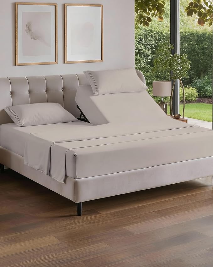 Flex Top Split Head King 4 Piece Sheet Set - Soft & Breathable - Light Grey | Cooling Bed Sheets Set, Hotel Luxury Bedding for Women & Men with Deep Pockets, Wrinkle Free & Fade Resistant, Oeko-Tex