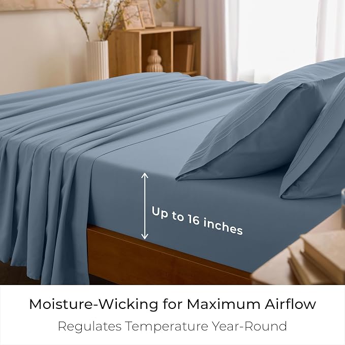 Mellanni Iconic 4-Piece, Ultra Soft Sheet Set (Queen, Blue Hydrangea) | 10M+ Sleepers. Lab-tested: Sleeps Cool, Stays Bright, Strong, Smooth. Good Housekeeping Best Bedding, 7 yrs running.