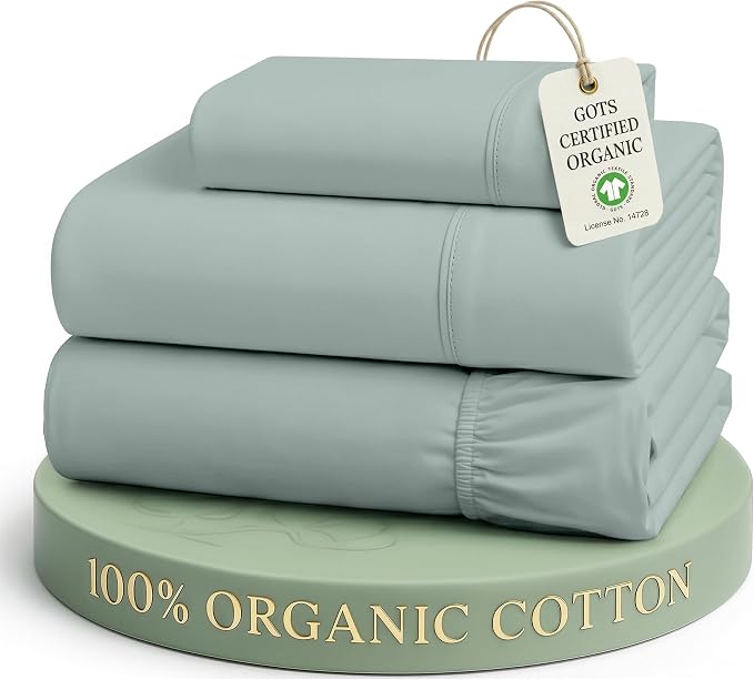 LANE LINEN Twin Bed Sheet Set 100% Organic Cotton Percale 3pc - French Blue | GOTS Certified Organic Cotton Percale Twin Sheet Set - For Hot Sleepers, All-Season Comfort, For Dorm & Guest Rooms