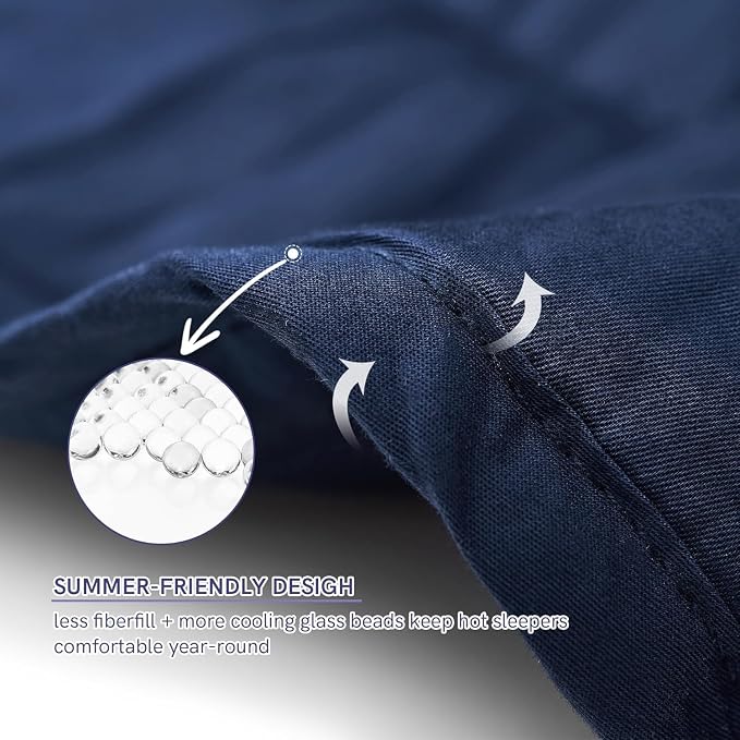 YnM 25lbs Weighted Blanket for Adults, Cotton Heavy Bed Throw Blanket with Cooling Glass Beads for All Season Use, Ideal for One Person of 240lbs (60x80 Inches, Queen Bed, Navy)