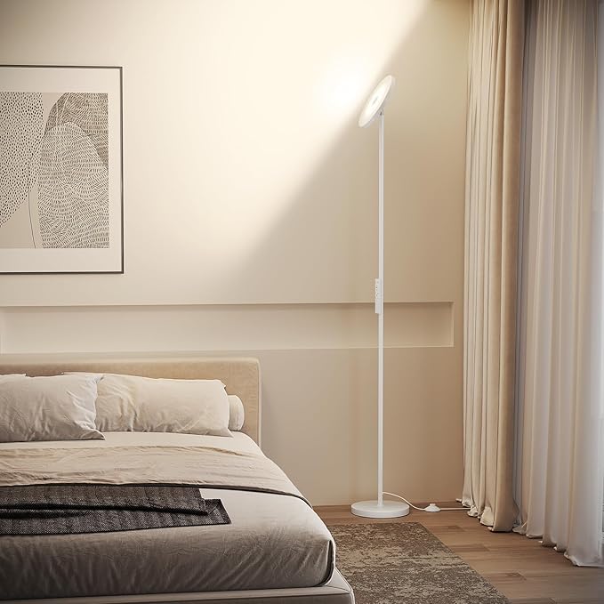 SUNMORY Floor Lamps for Living Room，LED Standing Lamp with Remote Control | 32W/3000LM Super Bright, 69" Tall Floor Lamp with Stepless Dimmable, Modern Torchiere Corner Lamp for Bedroom, Office White
