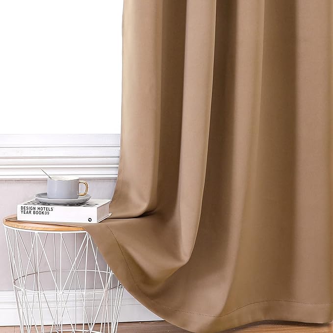 ChrisDowa 100% Blackout Curtains for Bedroom 63 Inches Long 2 Panels Set | 2 Thick Layers, Thermal Insulated, Light Blocking, Grommet, Window Treatment, Living Room Drapes, Cappuccino, 42 x 63 Inch