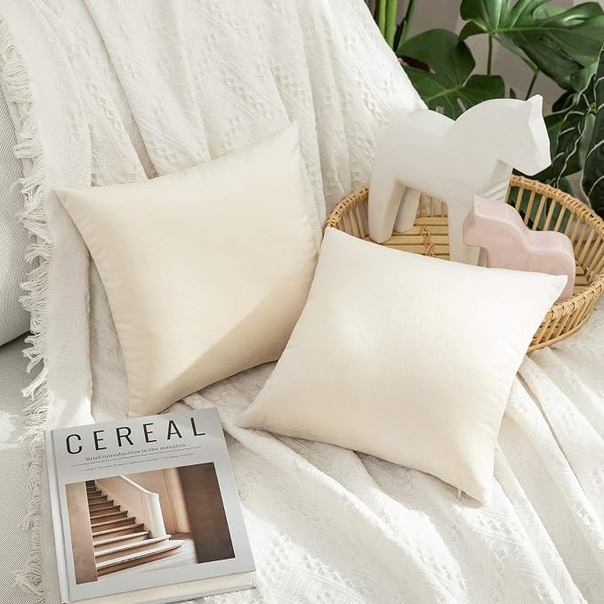MIULEE Velvet Throw Pillow Covers 12x12 Inch Pack of 2 Cream White | Soft Solid Small Decorative Pillow Covers, Modern Luxury Home Decor, for Couch Chair Sofa Bedroom Livingroom Car