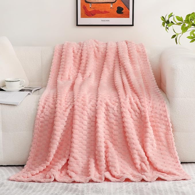 Puncuntex Pink Throw Blanket 50"×60" Gifts for Mom Fuzzy 3D Jacquard | Decorative Flannel Fleece Super Soft Plush Cozy Blanket for Couch Sofa Chair Lightweight