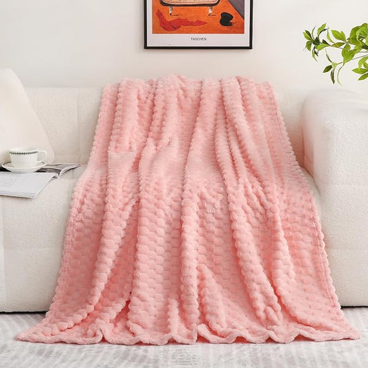 Light Pink Throw Blanket 50"×70" Gifts for Mom Fuzzy 3D Jacquard Decorative | Flannel Fleece Super Soft Plush Cozy Blanket for Couch Sofa Chair Lightweight