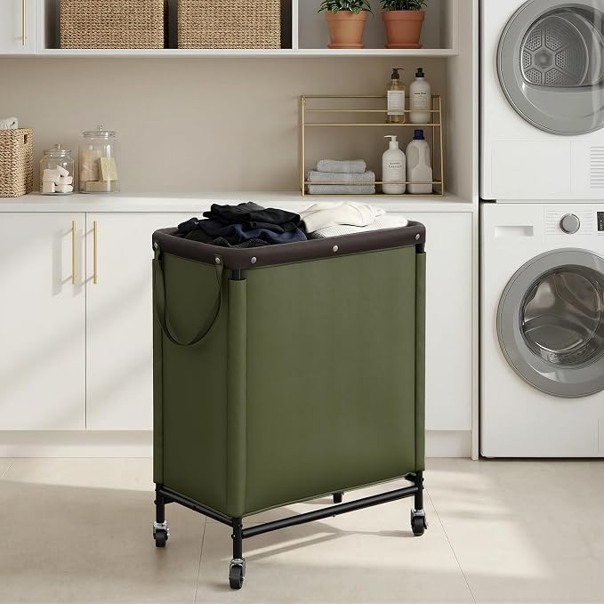 StorageWorks 2 Section Laundry Hamper, 100L Green Sorter Cart with Wheels | 2 Section Laundry Hamper with Wheels, Green Sorter Cart, Rolling Organizer for Bedroom, Bathroom, Apartment