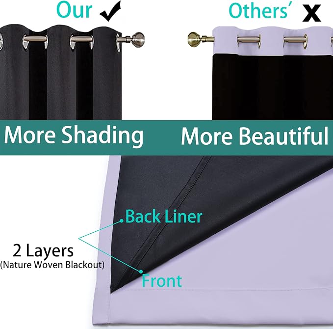 Yakamok Lilac 100% Blackout Curtains 63 Inches Long for Bedroom 42" Wide | Blackout Curtain Panels for Bedroom, 2 Thick Layers Grommet Top Thermal Insulated Drapes with Black Liner for Living Room
