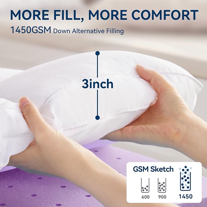 BDEUS Dual Layer 5 Inch Memory Foam Mattress Topper Twin Size, 2 Inch Gel Memory Foam Plus 3 Inch 1450 GSM Down Alternative Quilted Pillow Top Mattress Pad Cover,White