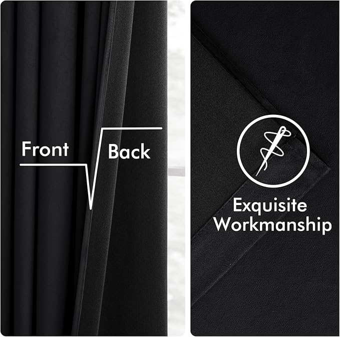 MIULEE Velvet Curtains 50W x 108L 2 Panels Black Blackout Curtains | Luxury velvet fabric, pinch pleat design, back tab hooks, thermal insulated, blackout light blocking, for living room bedroom