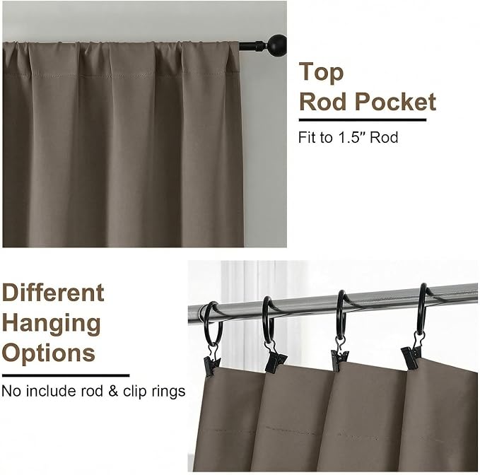 Simplebrand Ava Latte Short 36 Inches Blackout Curtain 2 Panels Set, Half Window Rod Pocket Privacy Curtain Tiers for Kitchen, Curtains Blackout for Bathroom Shades, W40 x L36 Inch, Latte