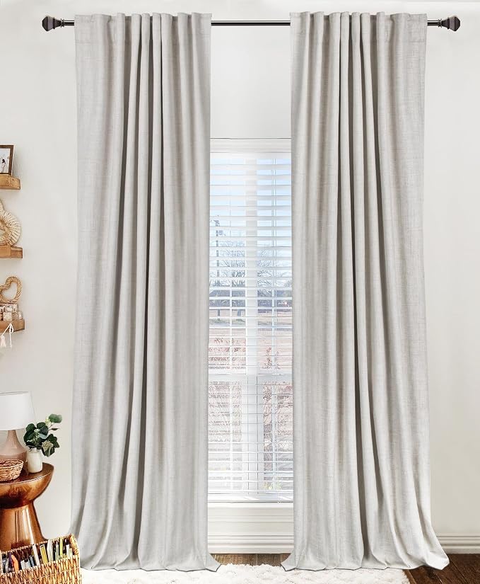 Linen Textured Total Blackout Curtains for Bedroom 72 Inches Long, Beige | 100% Blackout Shield, Back Tab/Rod Pocket Living Room Drapes, Thermal Insulated Blackout Curtains 2 Panels Set, 50"W x 72"L