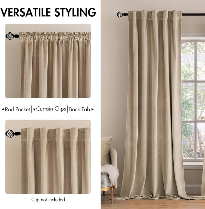 MIULEE Velvet Curtains 52x84 inches 2 Panels Cream Beige Blackout Curtains | Luxury, Bedroom Living Room, Thermal Insulated, Super Soft Window Drapes, Rod Pocket & Back Tab