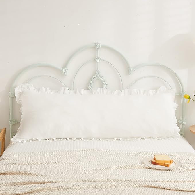 Boho White Body Pillowcase 20x54in - Ruffled Fringe Decor Sham