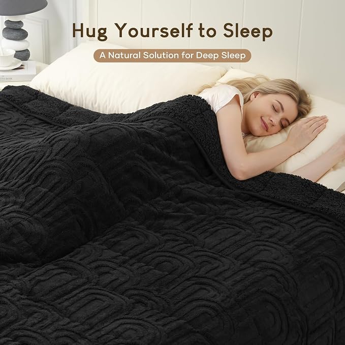 Cottonblue Weighted Blanket for Adults King Size 15lbs 80"x87" Soft Sherpa | Soft Fleece Jacquard Weighted Blankets Throw for Sleep Calm Relax, Fuzzy Warm Black Arch Sofa Couch Heavy Blanket, Washable