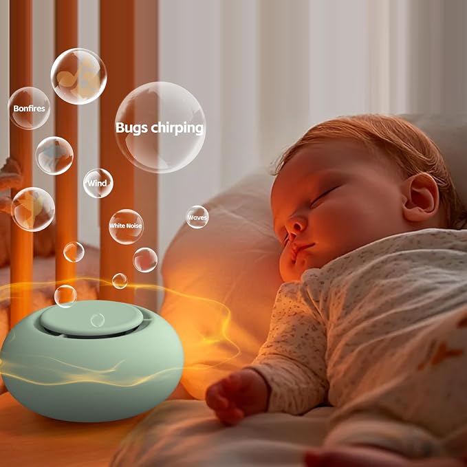 Portable Baby Sound Machine & Essentials for Babies & Kids-Mint | White Noise Machine[Timer Function][20 Soothing Sounds][15 Hours Battery Life]Travel,Registry,Gifts,Clips on Baby Stroller