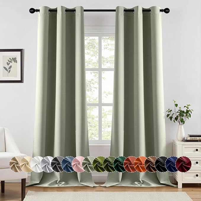 MIULEE Blackout Curtains for Bedroom 2 Panels 40 x 90 Inch Long Sage Green | Thermal Insulated, Living Room Darkening Grommet Drapes, Noise Reducing, Light Blocking Window Treatments