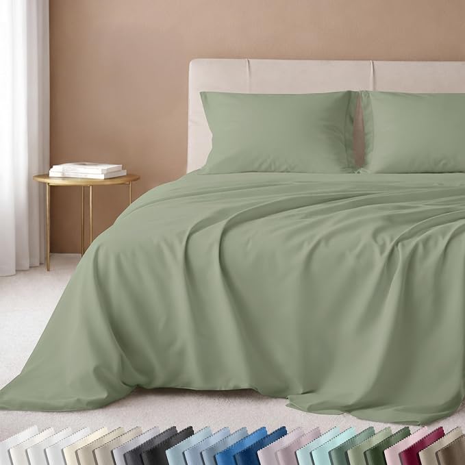 California Design Den Luxury 600 Thread Count Queen Size Sheets Set | 100% Cotton Sateen Backed by Good Housekeeping Seal, Soft & Smooth, 16" Deep Pocket, Durable, Easy Care - Laurel Green
