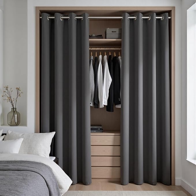 KOUFALL 78 Inch Long Closet Curtain 2 Panels,Insulated Thermal Closet Door Curtains Without Doors,Blackout Alternative to Accordion Door