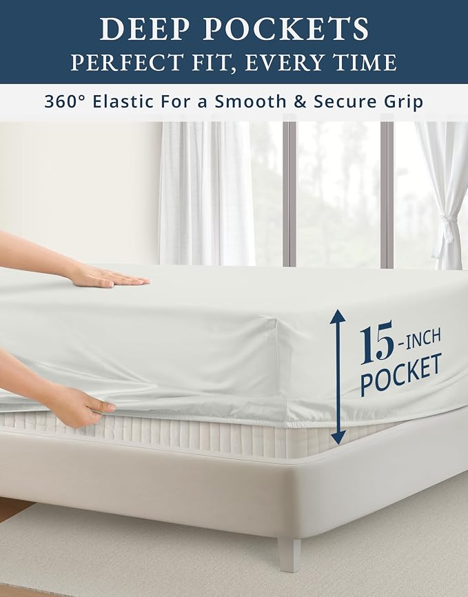 LANE LINEN Extra Deep Pocket King Sheet Set Sateen Weave - Vaporous Gray | Alaskan King Sheets - 4-Piece Set, For A Luxurious Night's Sleep, For A Silky Hotel-Style Bed, Guest-Ready Comfort
