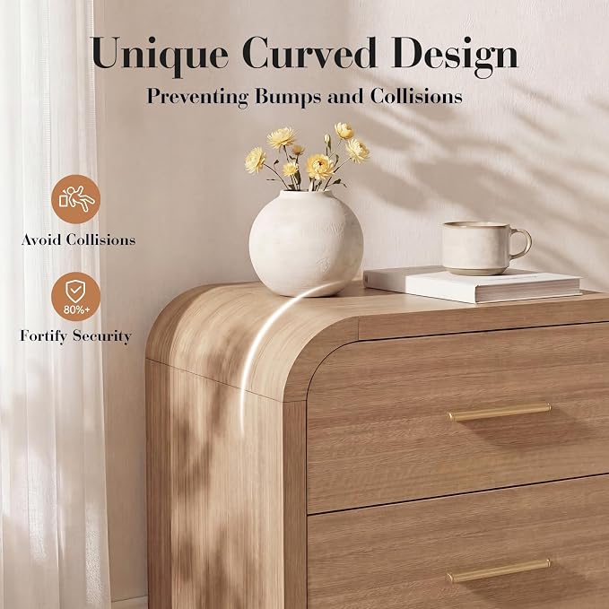 Night Stand Set of 2, 2-Drawer | [Curved Profile] [FSC-Certified Wooden Board] Nightstand 24" H Metal Handle Modern Bedside Table Side Table End Table