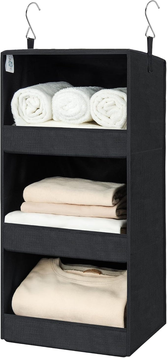 GRANNY SAYS 3-Shelf Hanging Closet Organizer, Collapsible Closet Hanging Shelves, Nursery Hanging Organizer, Black, 29 ½" H X 12" W X 12" D, 1-Pack | 33 lb Capacity, No-Sag Support, Keeps Clothes Neat, Folds Flat, Fits RV, Dorm & Small Closets