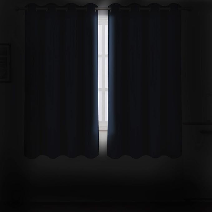 Blackout Curtains 52 x 63 inch/Navy Blue Curtains Set of 2 Panels/Thermal Insulated Room Darkening Bedroom Curtains