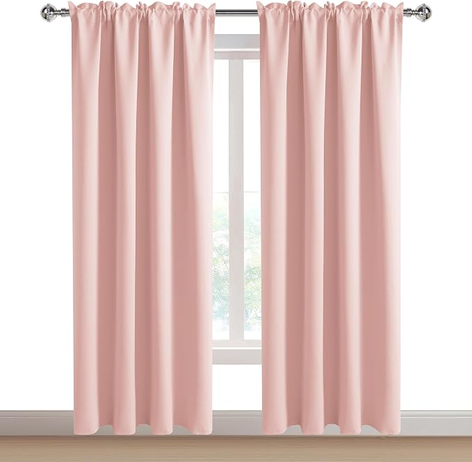 DWCN Blackout Curtains for Bedroom 42 x 84 Inch Long Blush Pink 2 Panels | Room Darkening, Thermal Insulated, Light Blocking, Rod Pocket Drapes, Noise Reducing Window Treatments