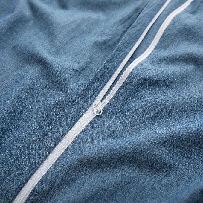 LOVQUE 100% Washed Cotton Duvet Cover, Denim Blue, Queen Size, 90x90 Inches | Breathable, Linen-like, Natural Bedding Set with Zipper Closure, Corner Ties, 1 Cover + 2 Pillowcases, No Comforter