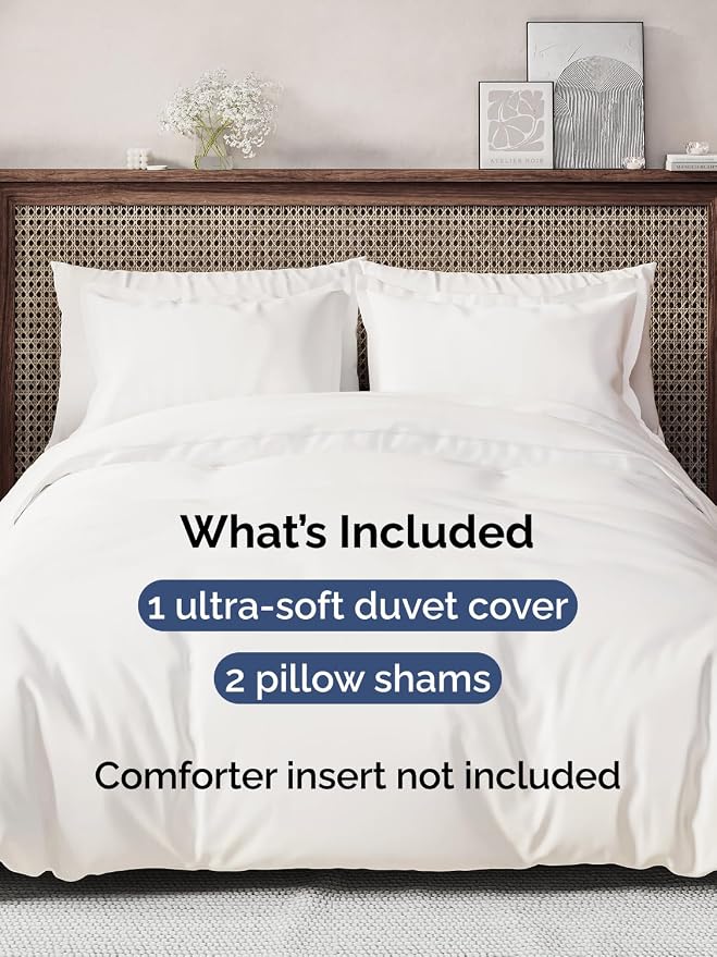Duvet Cover Super Queen - 3 Piece with Zipper Closure - Antique White | Extra Soft, Breathable, Super Queen Duvet Cover 98" x 90" w/ 2 Pillow Shams, Zipper Closures & Ties, Women, Men, Kids & Teens