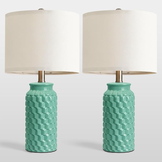 USumkky 20.5" Ceramic Table Lamps Set of 2 - Modern Farmhouse & Boho Style, Bedside Nightstand Lamps for Bedroom, Living Room End Table Lamps, Small Desk Lamp(Tiffany Blue)